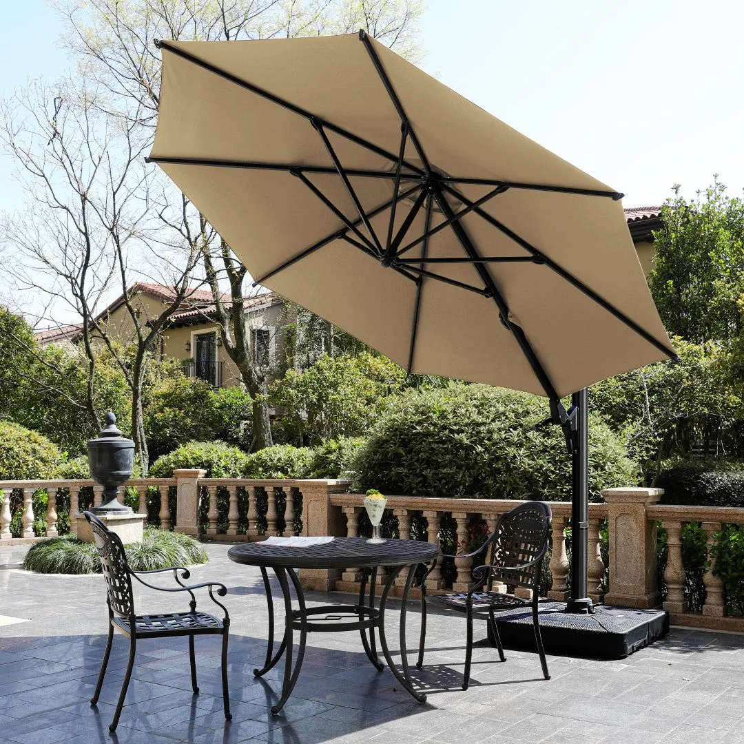 11 Ft Cantilever Patio Umbrella, Round Outdoor Offset Umbrella with 360° Rotation & Tilt Adjustment - Khaki