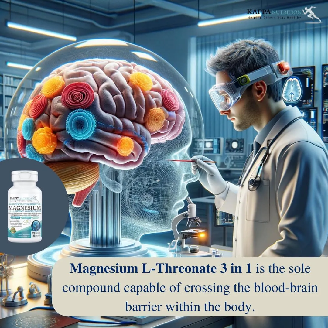 (120 Capsules), 2,253mg Per Serving, Providing 420mg Elemental Magnesium, L-Threonate, Bisglycinate Chelate, Malate, from Kappa Nutrition.