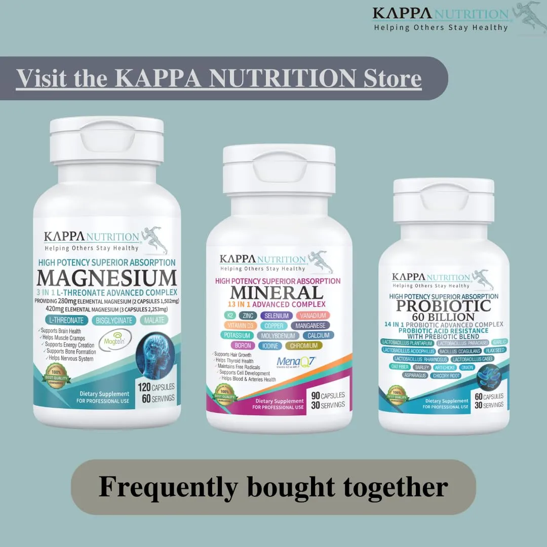 (120 Capsules), 2,253mg Per Serving, Providing 420mg Elemental Magnesium, L-Threonate, Bisglycinate Chelate, Malate, from Kappa Nutrition.