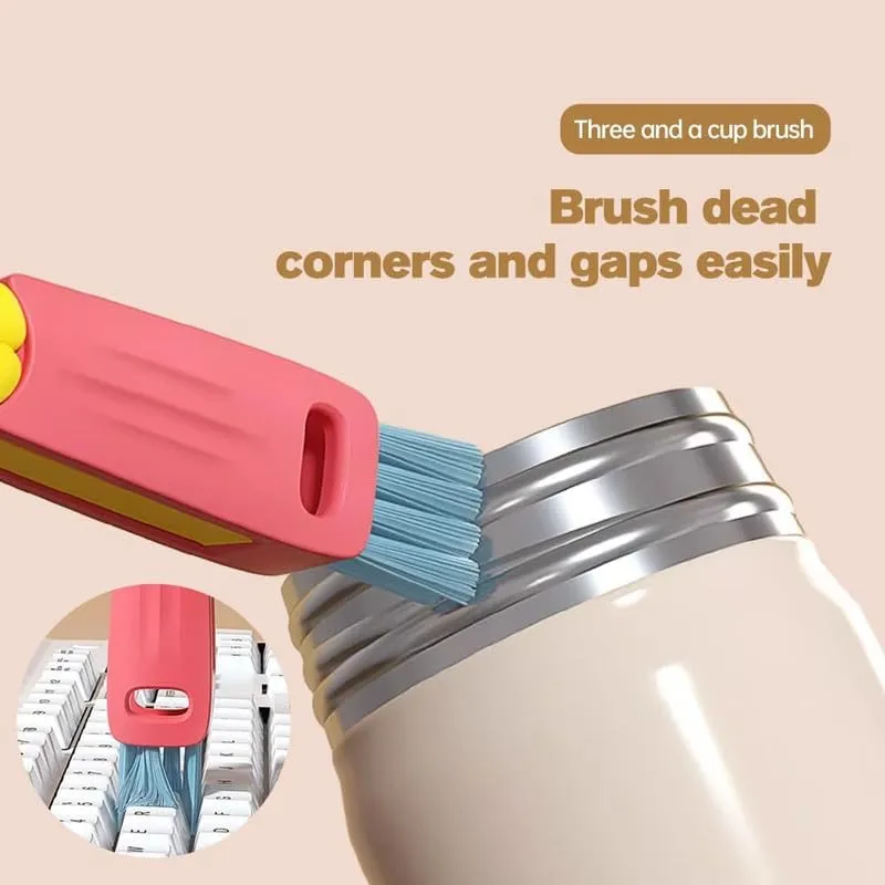 3-in-1 Cup Lid Cleaning Brush, 2025 Upgraded Gap Cleaning Brush for Bottle Mouth Small Space Cups, 3-in-1 Multifunctional Cleaning Brush Portable Cup Lid Cleaner with Brush (Pink)