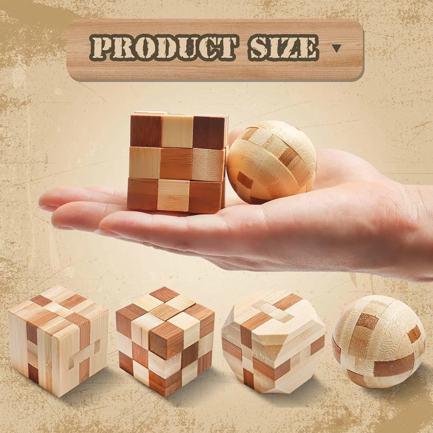 4 Pack Wooden Puzzle Games Brain Teasers Toy- 3D Puzzles for Teens and Adults - Wooden Logic Puzzle Wood Snake Cube Magic Cube Magic Ball Brain Teaser Intellectual Removing Assembling Toy