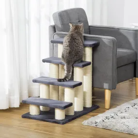 4 Pet Step Stairs For Cats Ladder Scratch Post - Grey