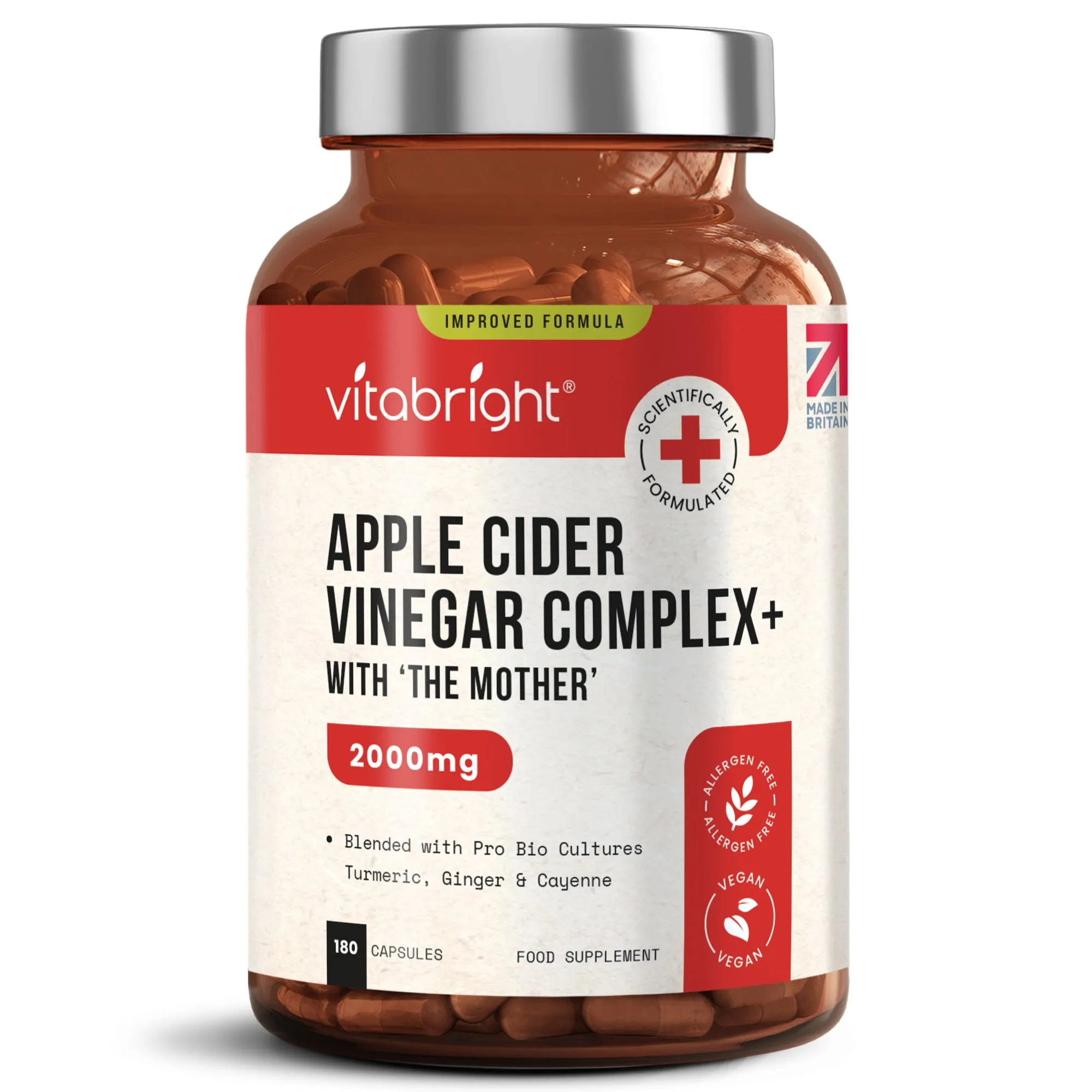 Apple Cider Vinegar Complex, 180 Vegan ACV Capsules With The Mother & Prebiotics