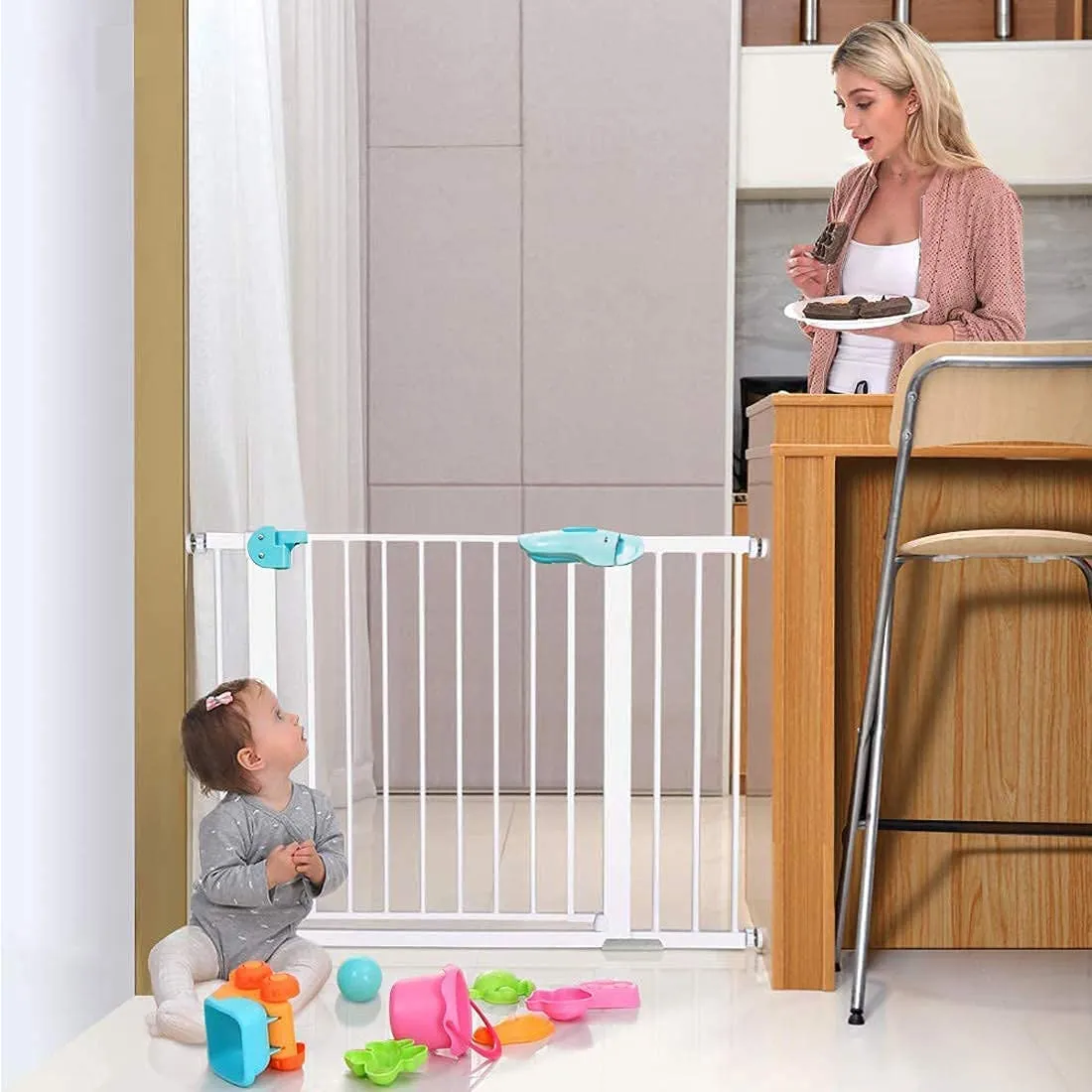 Baybee Auto Close Baby Safety Gate with Easy Walk-Thru Child Gate for House, Stairs, Doorways (Green 75 - 85 10Cm)