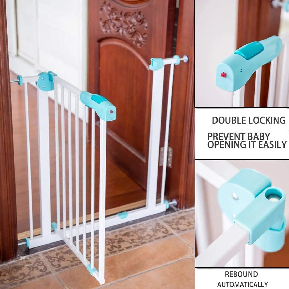 Baybee Auto Close Baby Safety Gate with Easy Walk-Thru Child Gate for House, Stairs, Doorways (Green 75 - 85 10Cm)