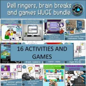 Bell Ringers, Brain Breaks, Games and Puzzles HUGE bundle 16 resources