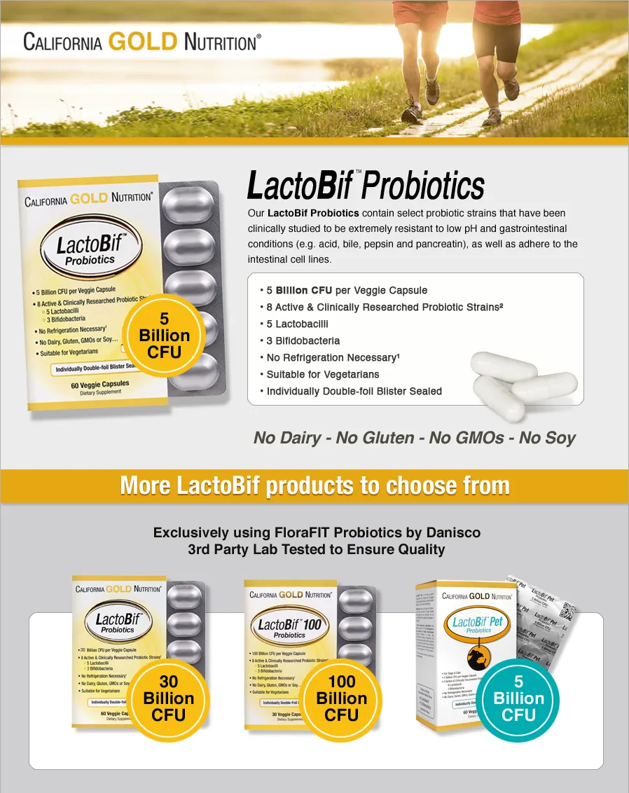 California Gold Nutrition, LactoBif Probiotics, 5 Billion CFU, 60 Veggie Capsules