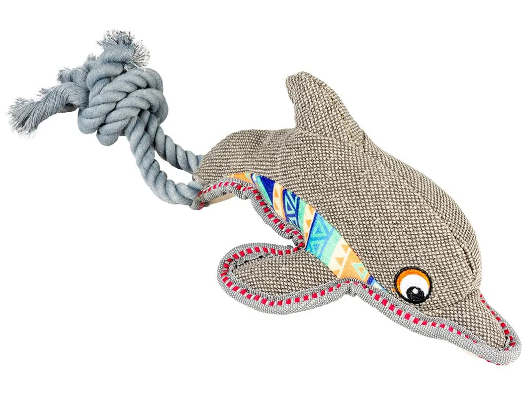 Canvas dolphin with rope 46x14x11cm grey