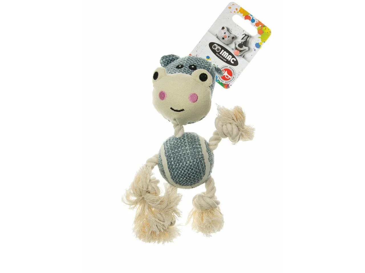 CHENILLE, ROPE AND TENNIS BALL HIPPO WITH SQUEAKER 25X22X7,5 CM