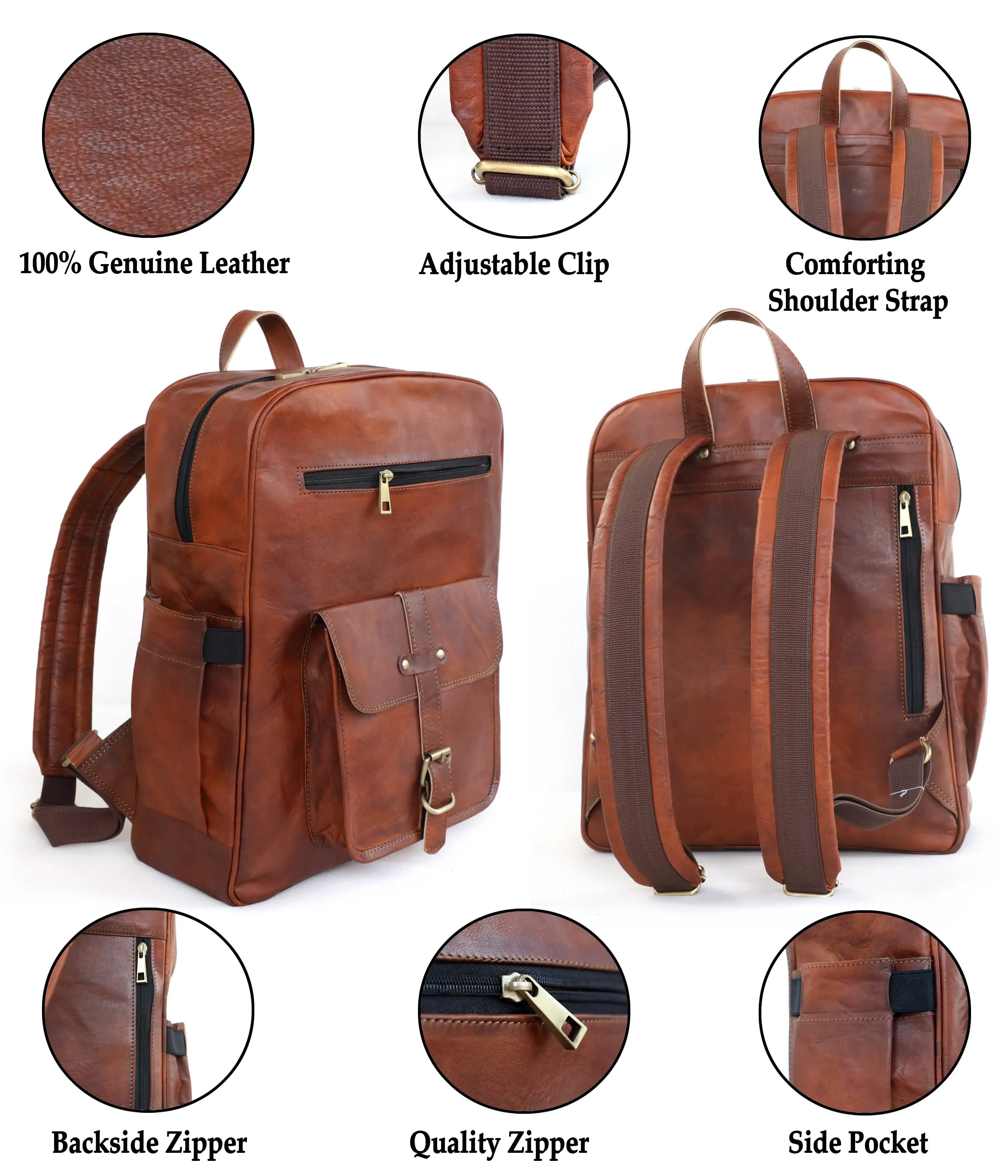 Classic Goat Leather 15.6-inch Laptop Backpack for Work and Adventure