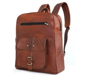 Classic Goat Leather 15.6-inch Laptop Backpack for Work and Adventure