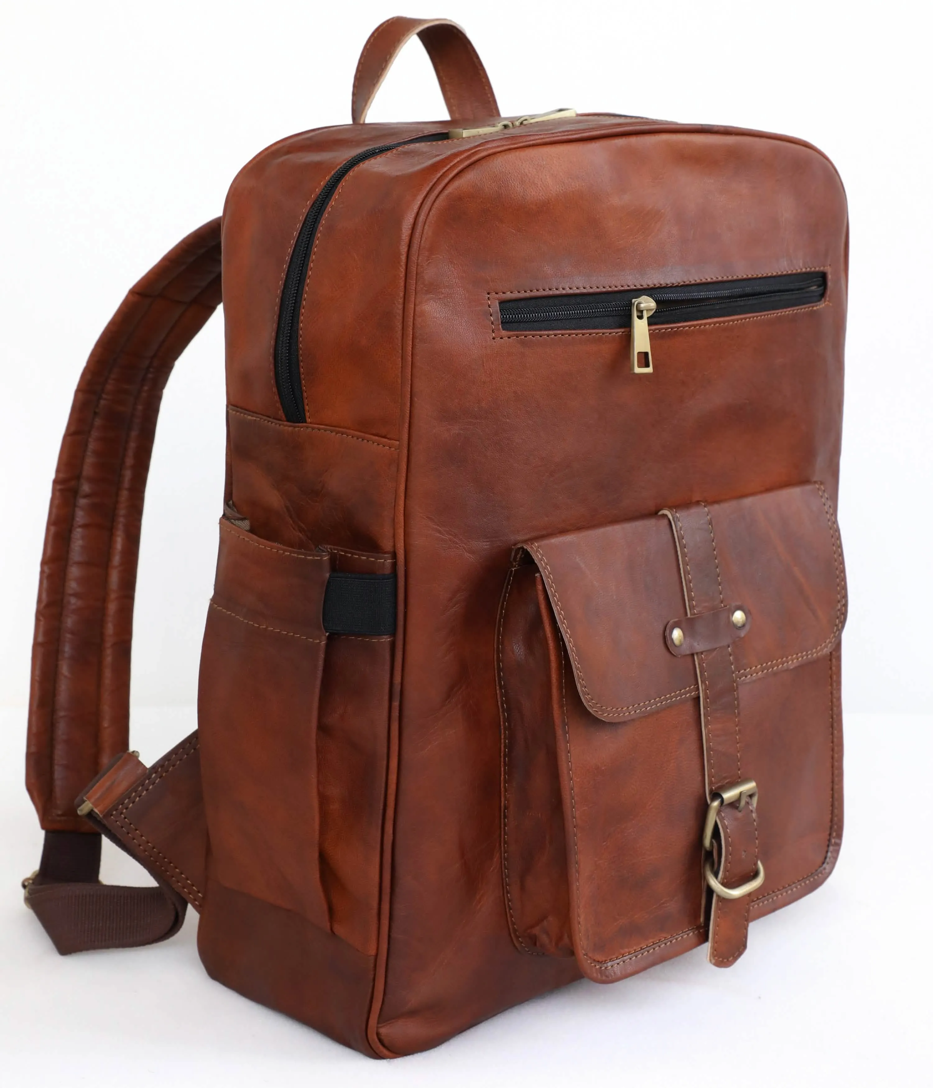 Classic Goat Leather 15.6-inch Laptop Backpack for Work and Adventure