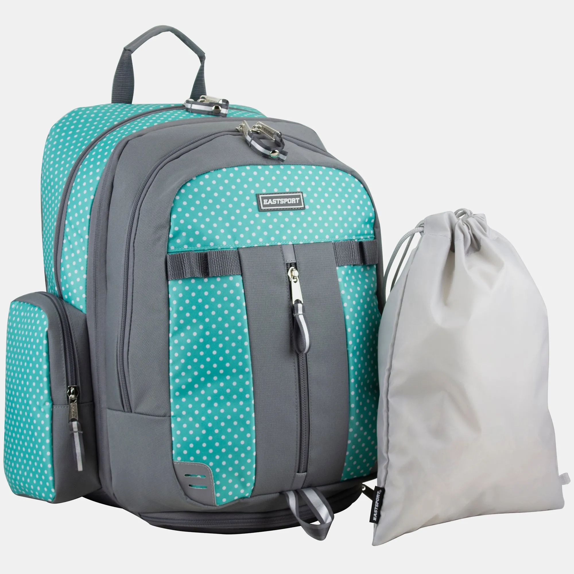 Eastsport Oversized Expandable Backpack with Removable Easy Wash Bag Dots Aqua Grey