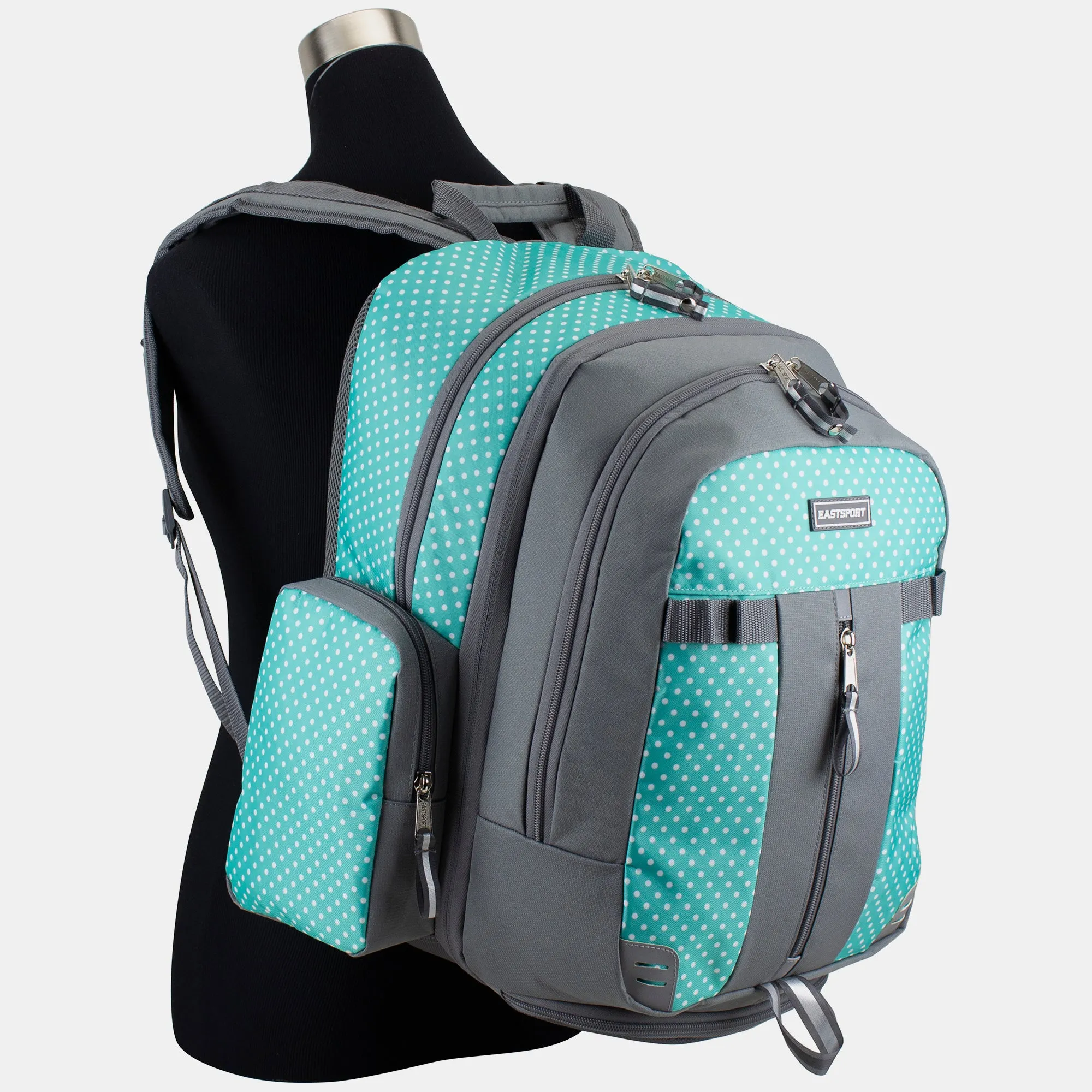 Eastsport Oversized Expandable Backpack with Removable Easy Wash Bag Dots Aqua Grey