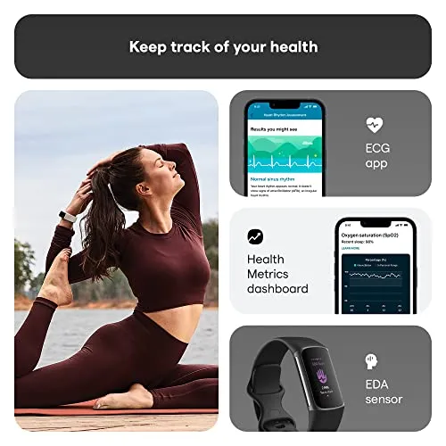 Fitbit Charge 5 Advanced Health & Fitness Tracker with Built-in GPS, Stress Management Tools, Sleep Tracking, 24/7 Heart Rate and More, Black/Graphite, One Size (S &L Bands Included)