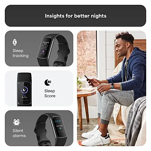 Fitbit Charge 5 Advanced Health & Fitness Tracker with Built-in GPS, Stress Management Tools, Sleep Tracking, 24/7 Heart Rate and More, Black/Graphite, One Size (S &L Bands Included)