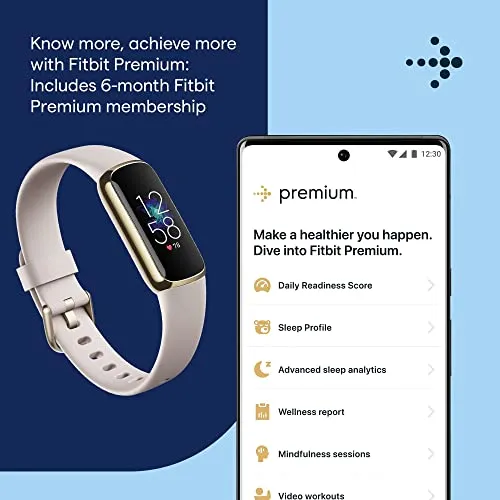 Fitbit Luxe Fitness and Wellness Tracker with Stress Management, Sleep Tracking and 24/7 Heart Rate, One Size S L Bands Included, Lunar White/Soft Gold Stainless Steel, 1 Count