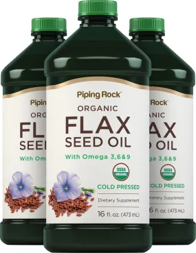 Flaxseed Oil (Organic), 16 fl oz (473 mL) Bottles, 3  Bottles