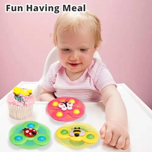 FUNVERSE® Baby Bath Toys for Kids - 3 PCS Insect Suction Cup Bath Toy for Baby Boys Girls, Waterproof Suction Cup Spinning Top Rotating Learning Toy Sticks to Smooth Surface (Insect Design)