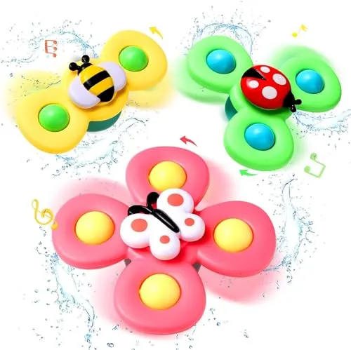 FUNVERSE® Baby Bath Toys for Kids - 3 PCS Insect Suction Cup Bath Toy for Baby Boys Girls, Waterproof Suction Cup Spinning Top Rotating Learning Toy Sticks to Smooth Surface (Insect Design)