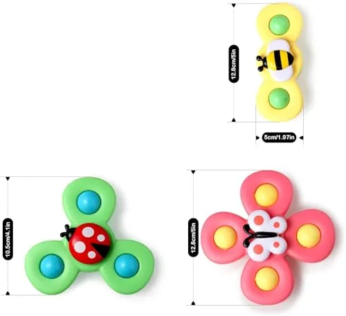 FUNVERSE® Baby Bath Toys for Kids - 3 PCS Insect Suction Cup Bath Toy for Baby Boys Girls, Waterproof Suction Cup Spinning Top Rotating Learning Toy Sticks to Smooth Surface (Insect Design)