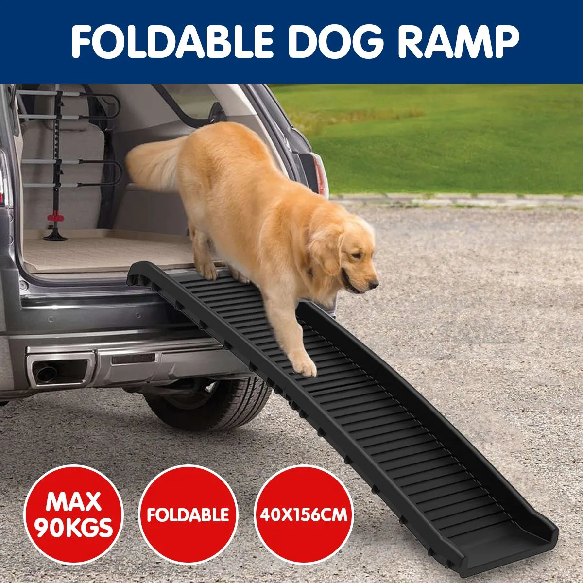 Furtastic Foldable Car Dog Ramp with Stairs (Black)