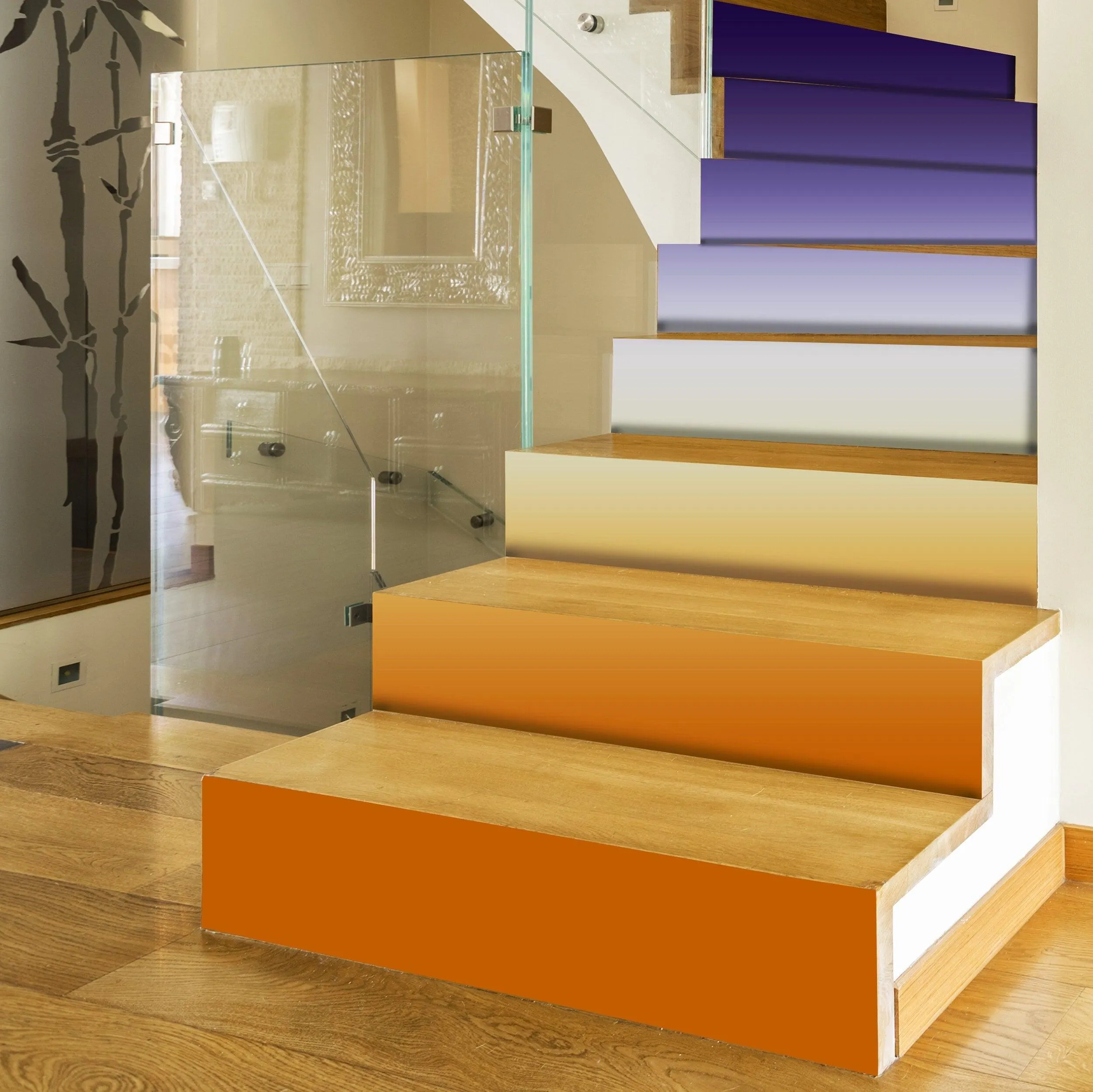 Gradient Color Stair Riser Decals: Vibrant Step Transformation Stickers for Stairs