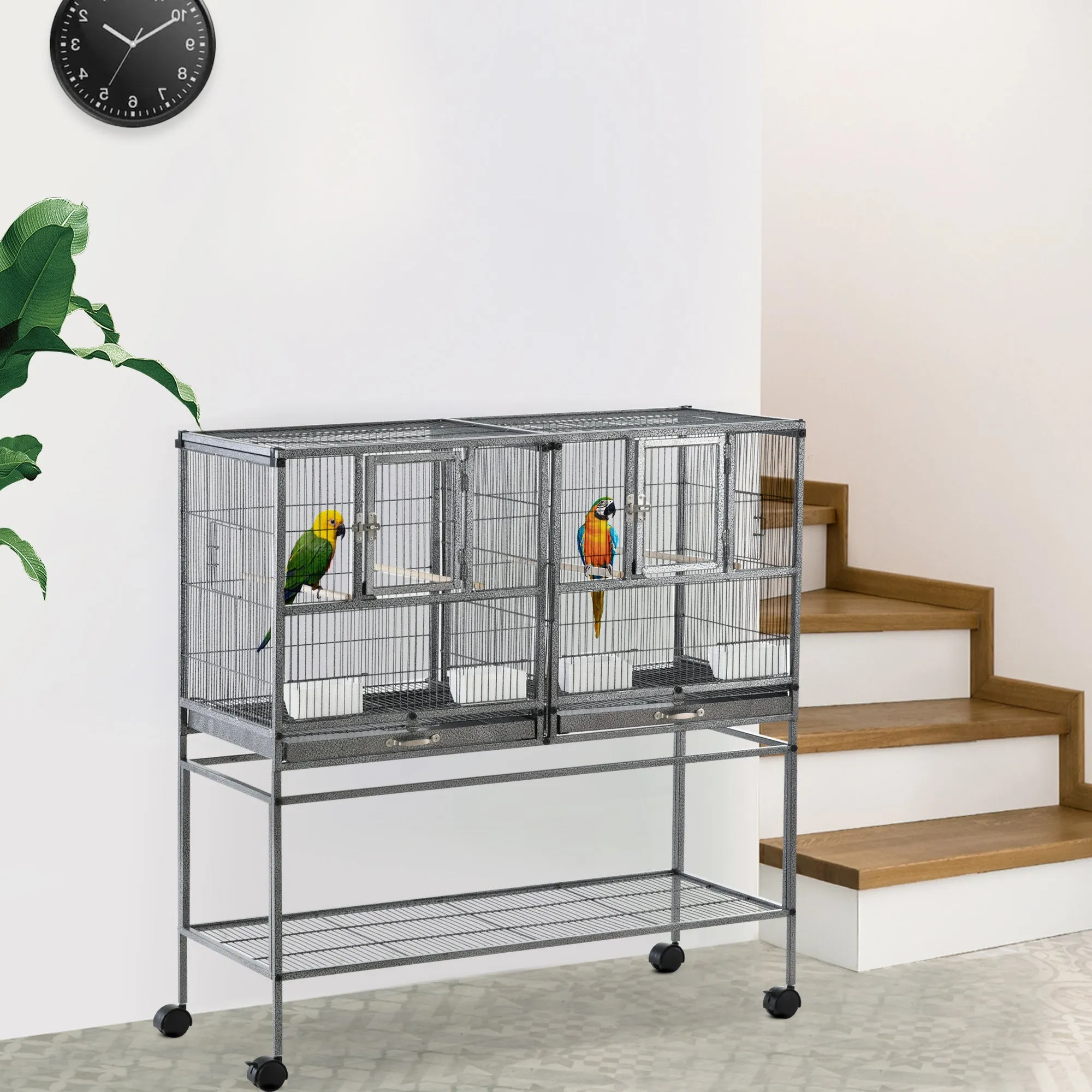 Grille 102cm Parrot Cage Wheeled Grey & Black by Pawhut