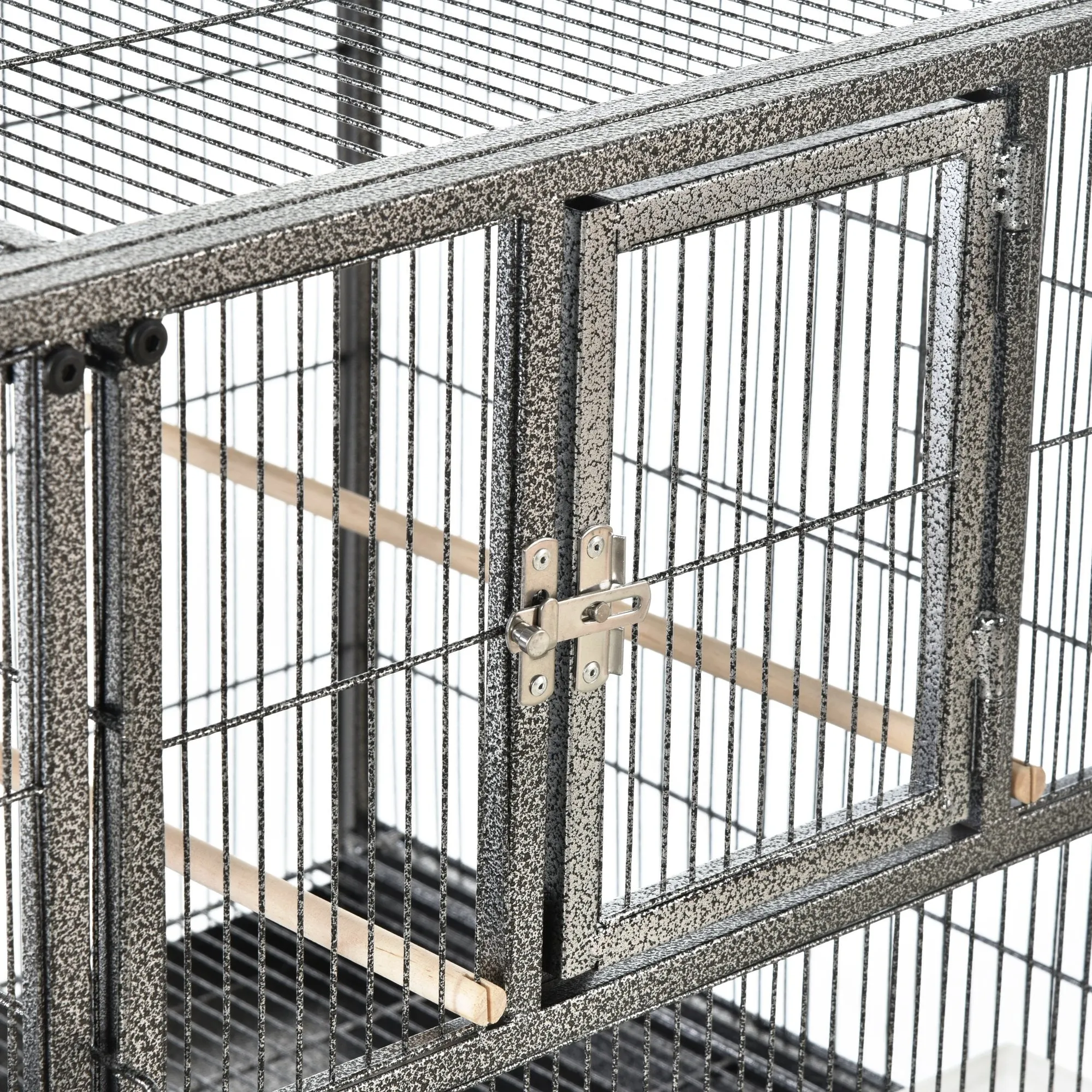 Grille 102cm Parrot Cage Wheeled Grey & Black by Pawhut