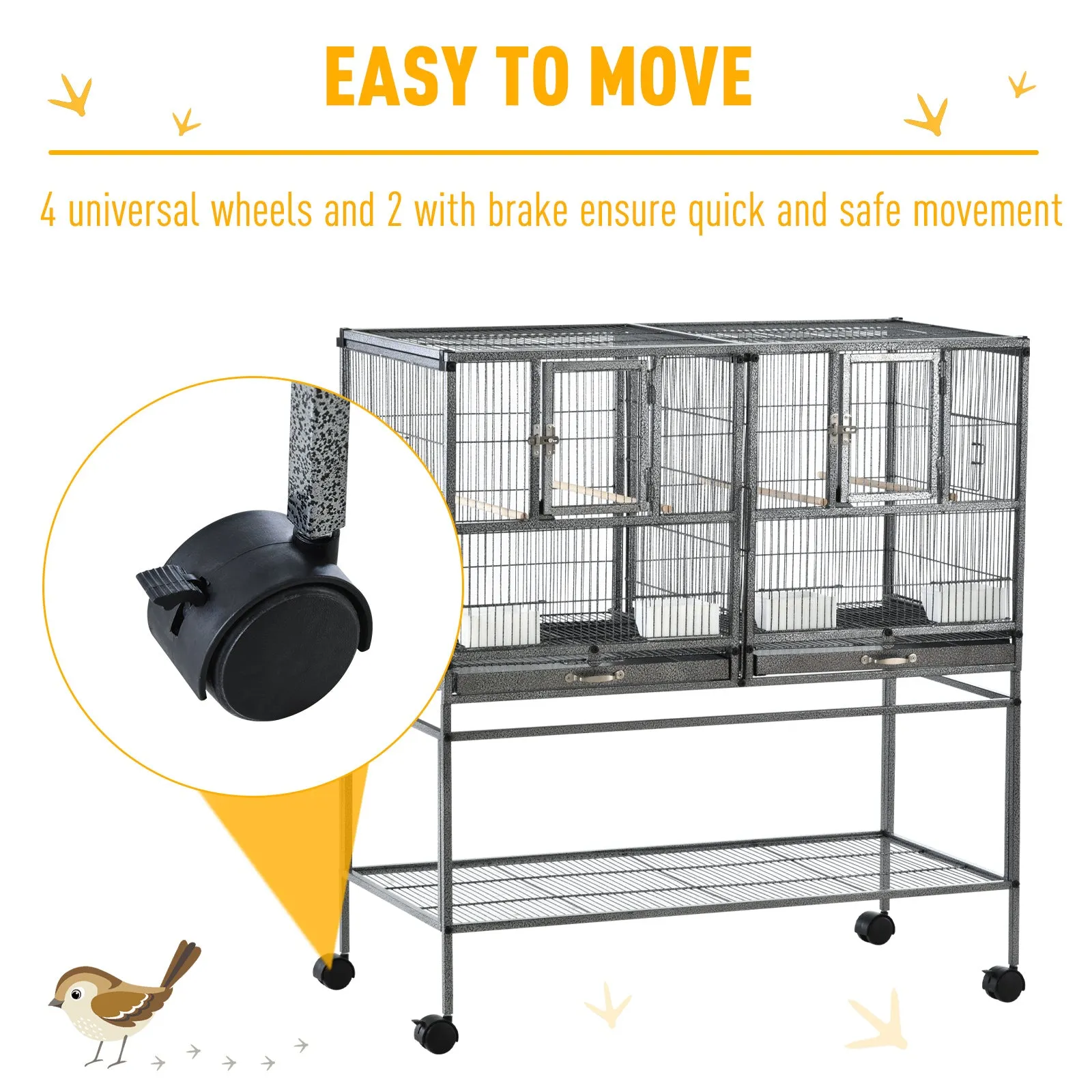 Grille 102cm Parrot Cage Wheeled Grey & Black by Pawhut