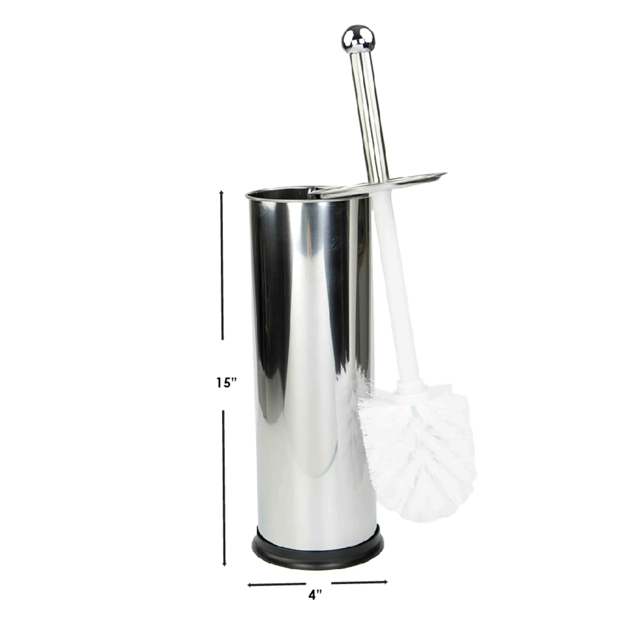 Hide-Away and Splash Proof Polished Stainless Steel Toilet Brush with Non-Skid Hygienic Holder, Silver