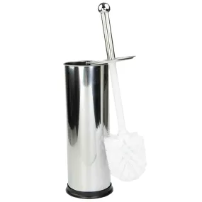 Hide-Away and Splash Proof Polished Stainless Steel Toilet Brush with Non-Skid Hygienic Holder, Silver