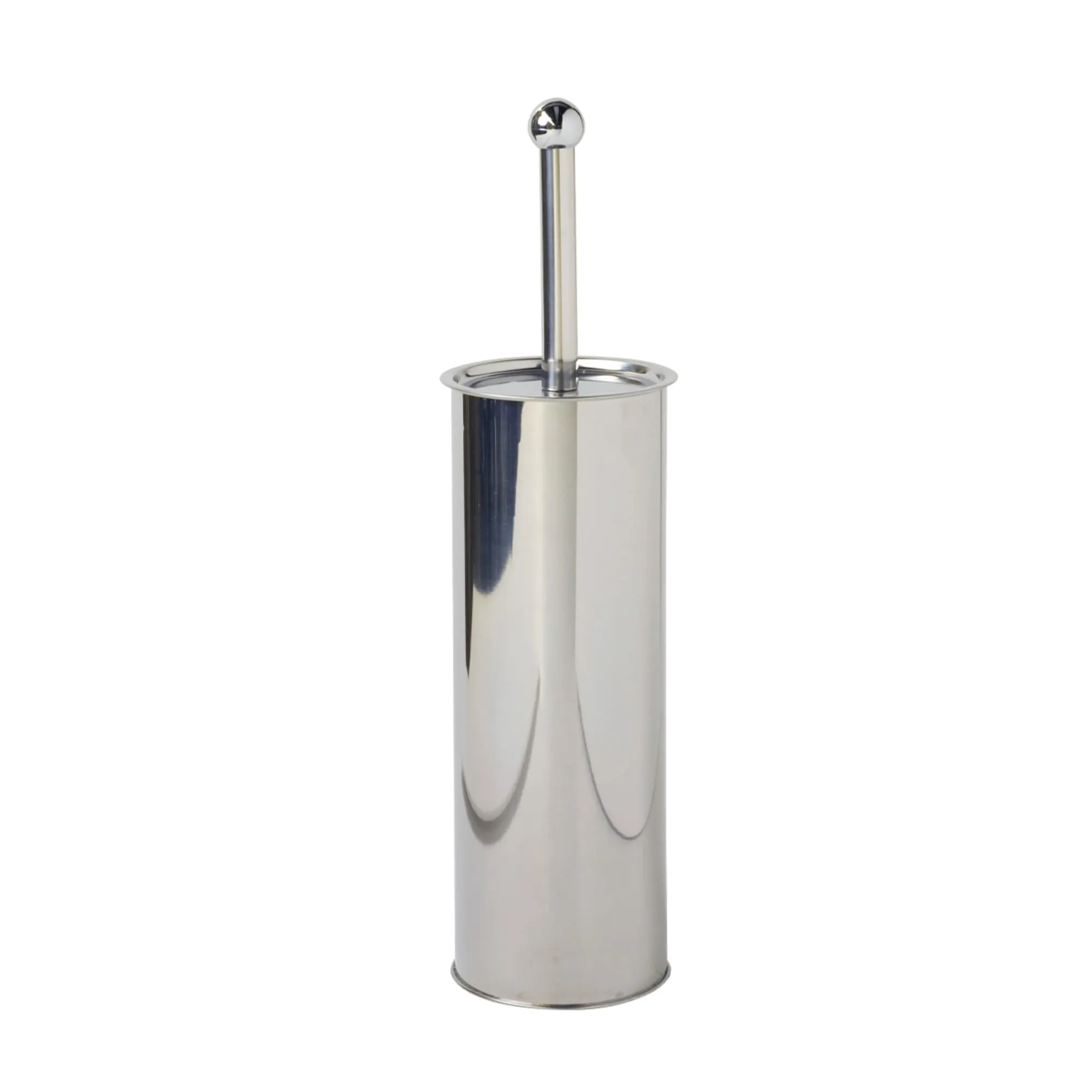 Hide-Away and Splash Proof Polished Stainless Steel Toilet Brush with Non-Skid Hygienic Holder, Silver