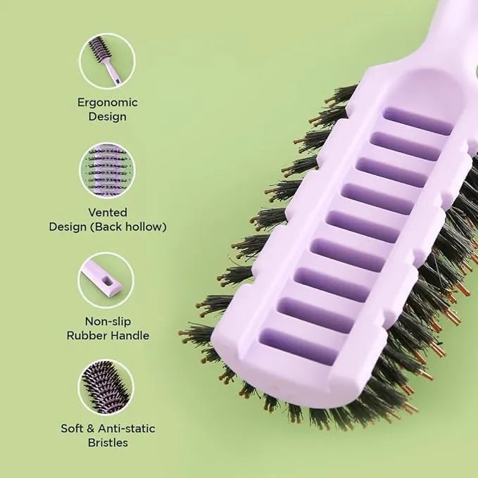 Homestic Hair Brush | Flexible Bristles Brush | Hair Brush with Paddle | Quick Drying Hair Brush | Suitable For All Hair Types | Round Vented Hair Brush | C13-X-PURP | Purple