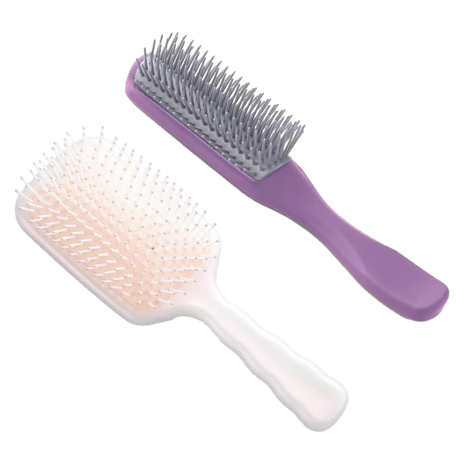 Homestic Hair Brush | Flexible Bristles Brush | Hair Brush with Paddle | Straightens & Detangles Hair Brush | Suitable For All Hair Types | Hair Brush Styling Hair | Set of 2 | Beige & Purple