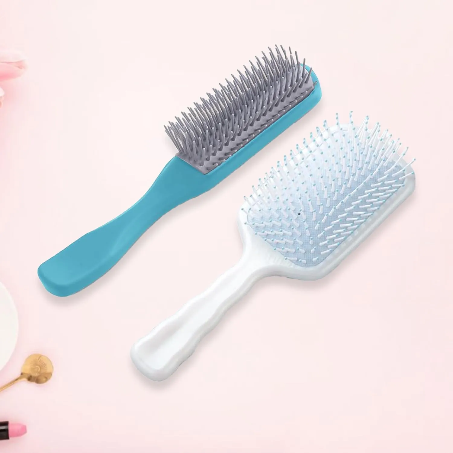 Homestic Hair Brush | Flexible Bristles Brush | Hair Brush with Paddle | Straightens & Detangles Hair Brush | Suitable For All Hair Types | Hair Brush Styling Hair | Set of 2 | Blue & Blue