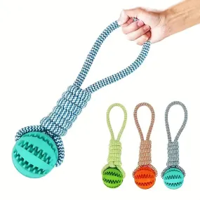 Interactive Dog Toy Ball with Rope – Chew Toy for Teeth Cleaning and Treat Dispensing