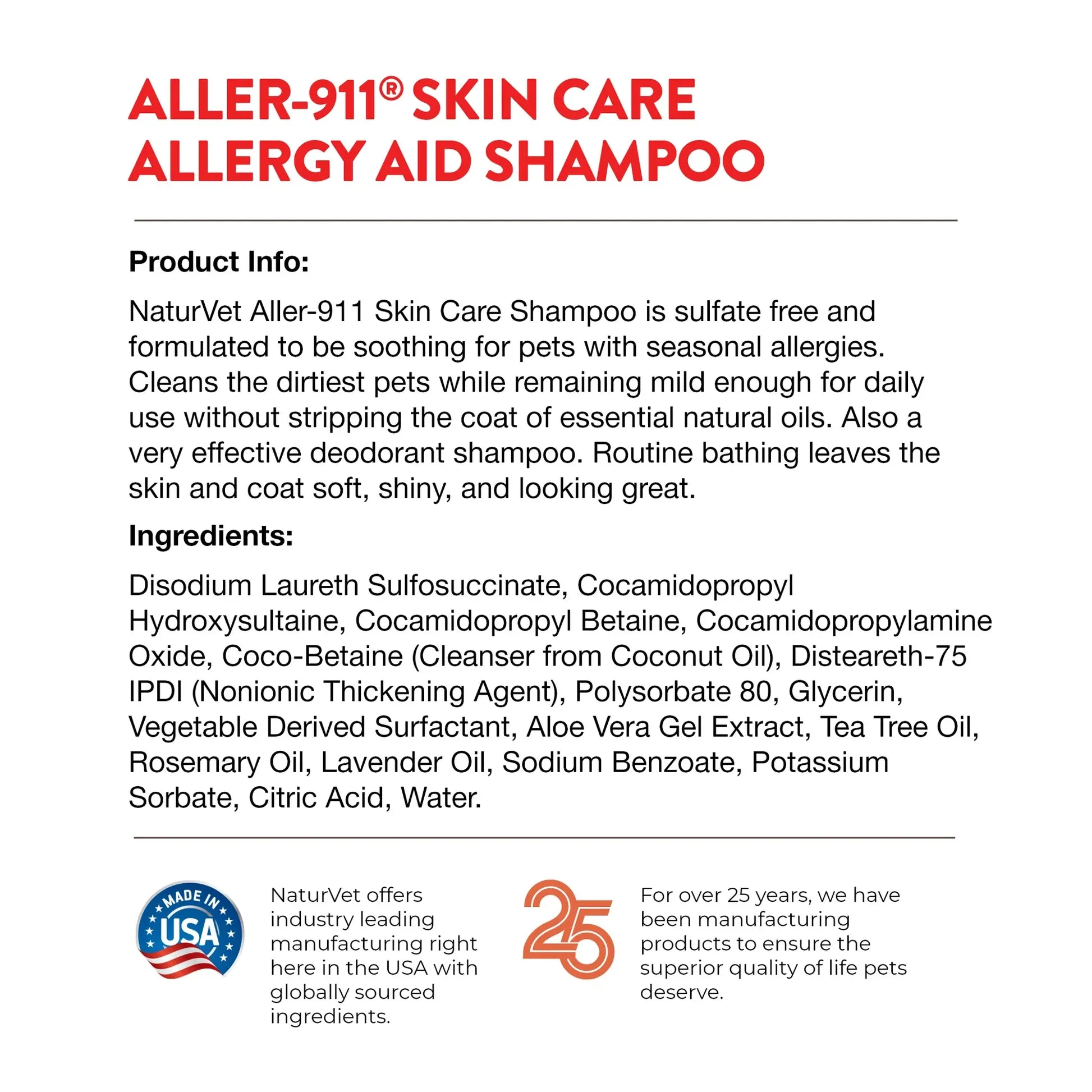 NaturVet Aller-911 Skin Care Allergy Aid Shampoo 16oz