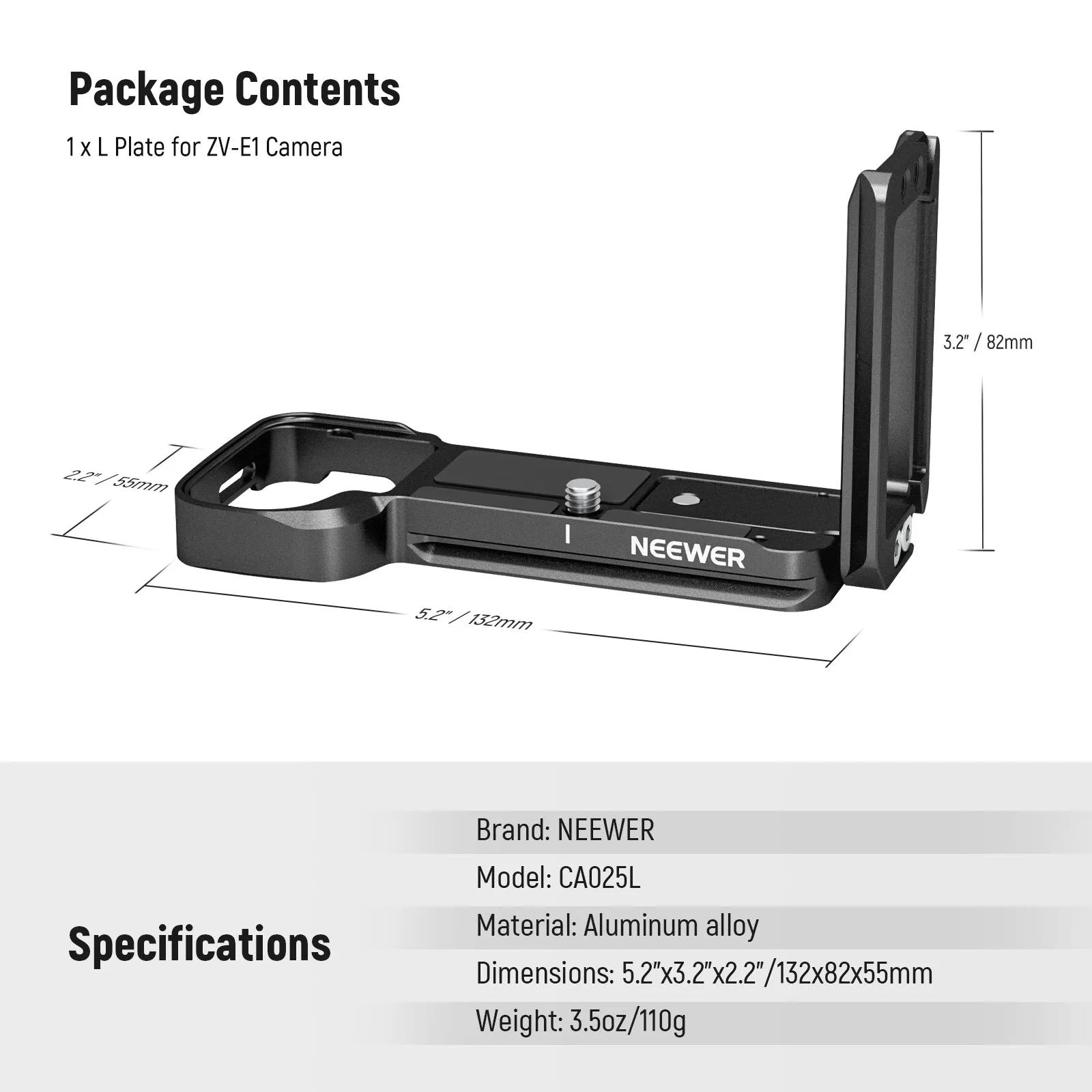 NEEWER CA025L Aluminum Alloy L Plate For Sony ZV-E1