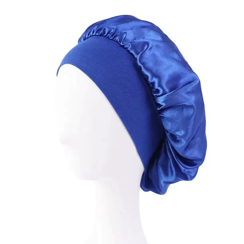 New Women's Satin Solid Wide-brimmed Sleeping Hat Unisex Head Wrap Elastic Band Cap Hair Care Bonnet Night Hat bonnet de nuit