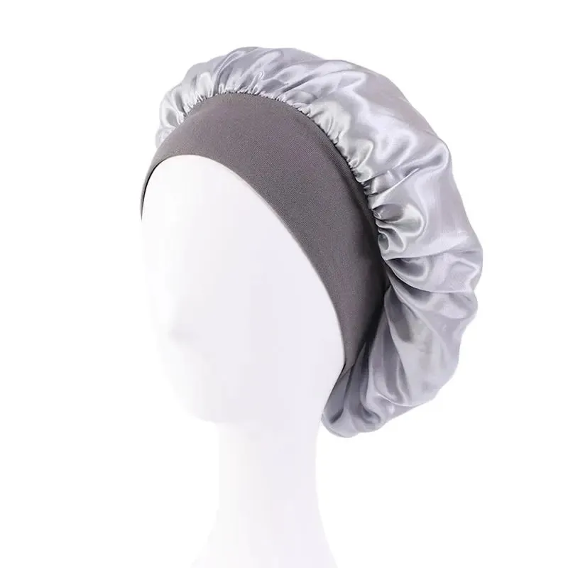 New Women's Satin Solid Wide-brimmed Sleeping Hat Unisex Head Wrap Elastic Band Cap Hair Care Bonnet Night Hat bonnet de nuit