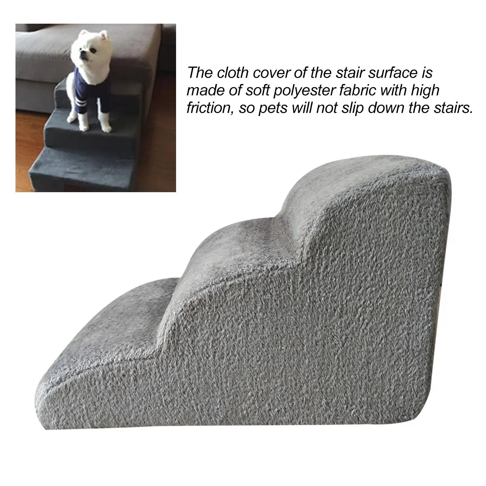 Non-Slip 3-Tier Dog Ramp Stairs - Removable & Washable Pet Steps for Easy Access to Bed