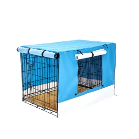 Paw Mate Wire Dog Cage Crate 24in with Tray   Cushion Mat   Blue Cover Combo