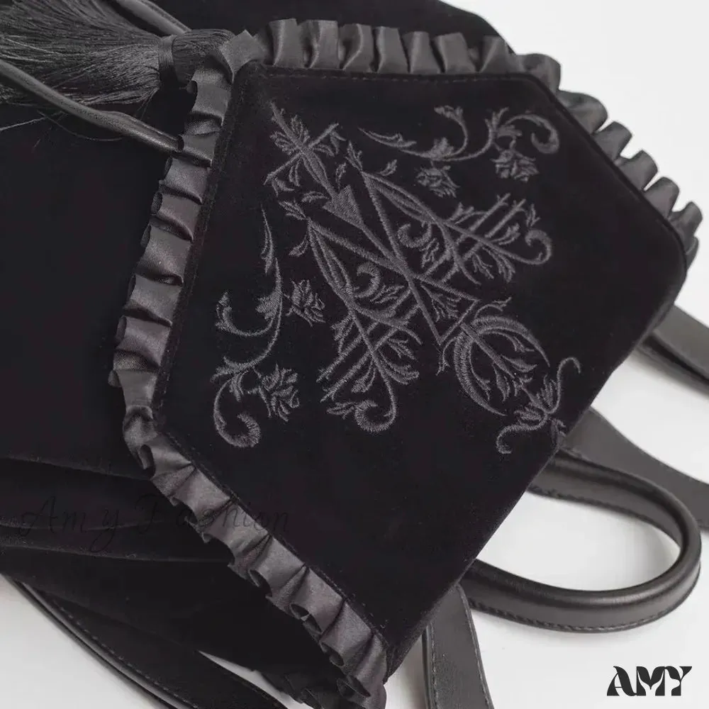 Punk Magic Embroidery Velvet Harajuku Black Rock Shoulder Witch Bag Gothic Dark