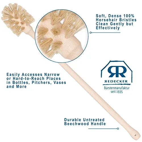 REDECKER: Bottle Brush Cleaner – Horsehair Bristles & Beechwood Handle for Bottles & Vases