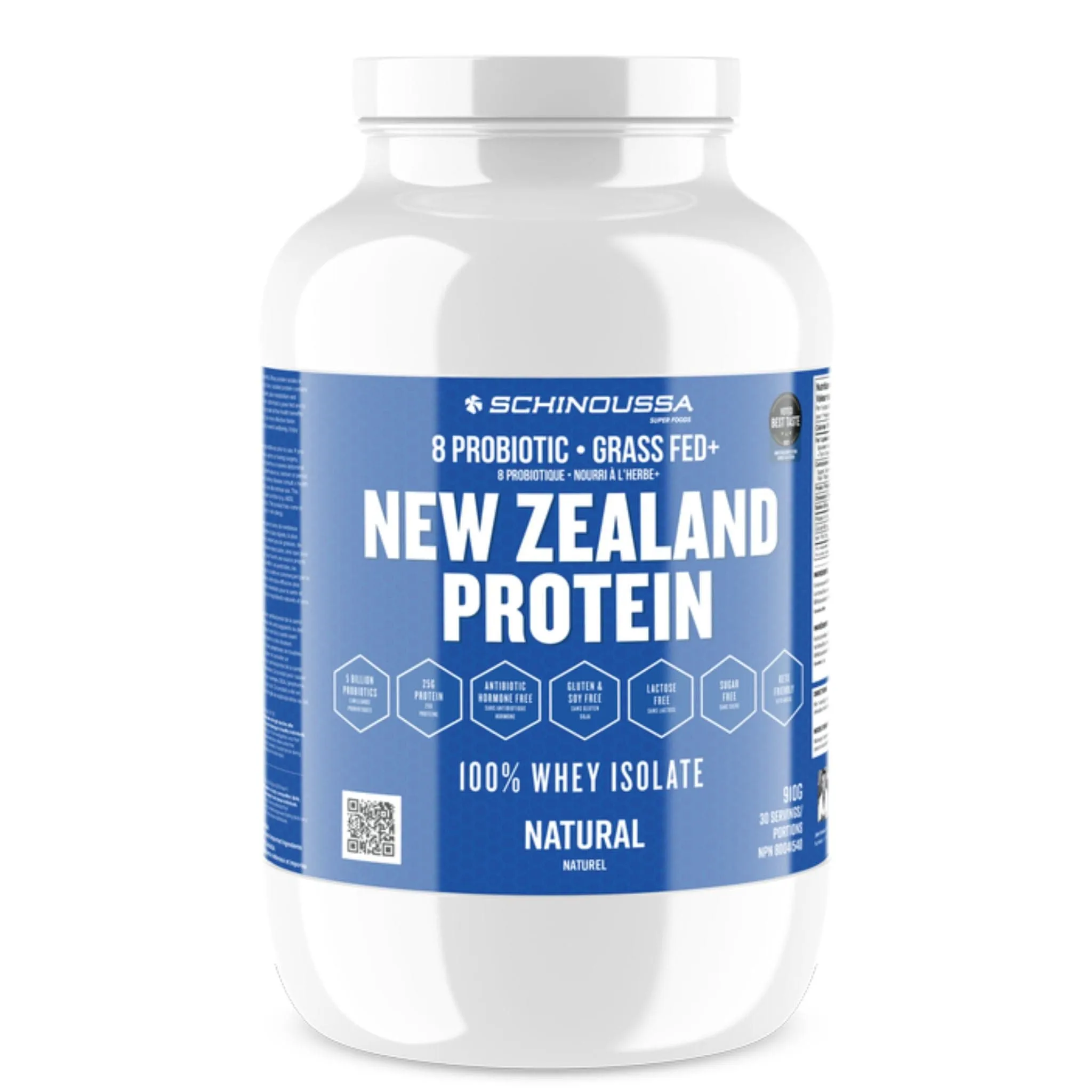 Schinoussa Probiotic Grass Fed New Zealand Protein 100% Whey Isolate Protein, 30 Servings