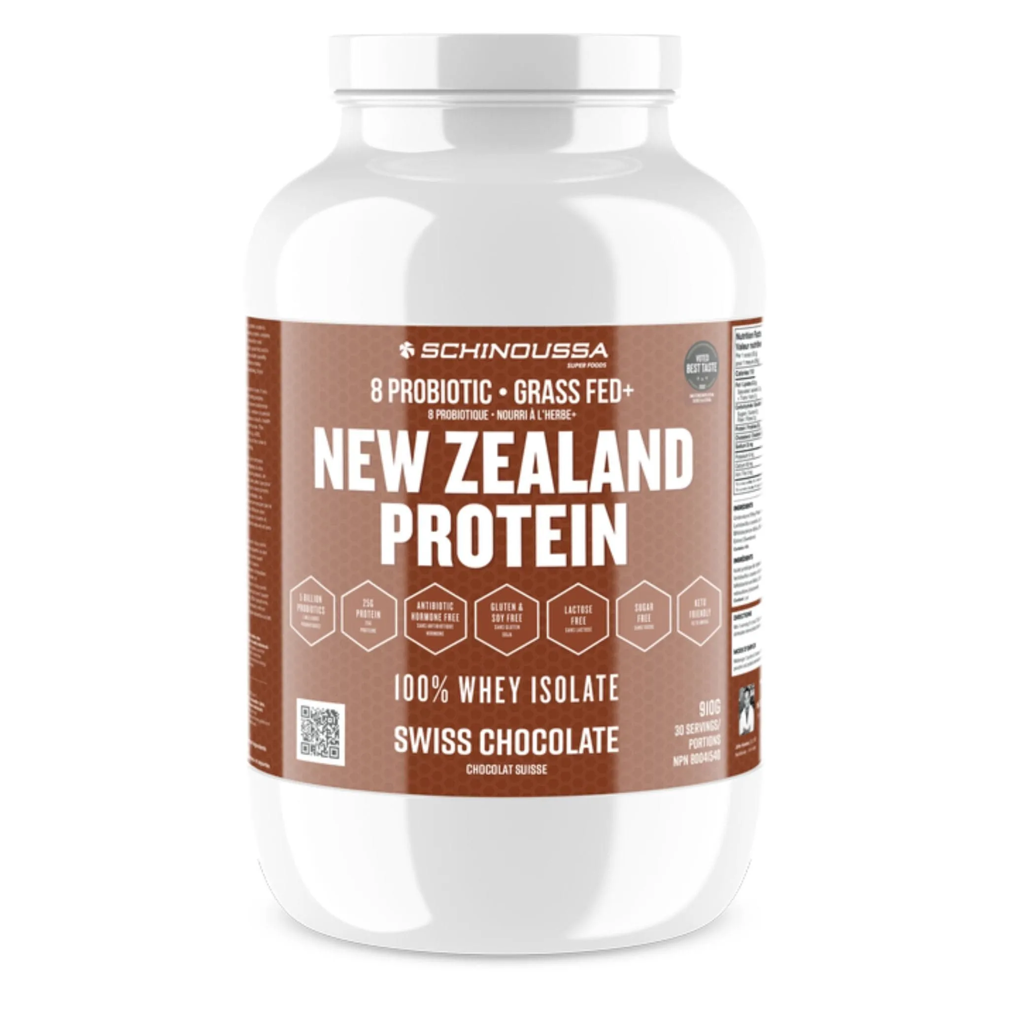 Schinoussa Probiotic Grass Fed New Zealand Protein 100% Whey Isolate Protein, 30 Servings