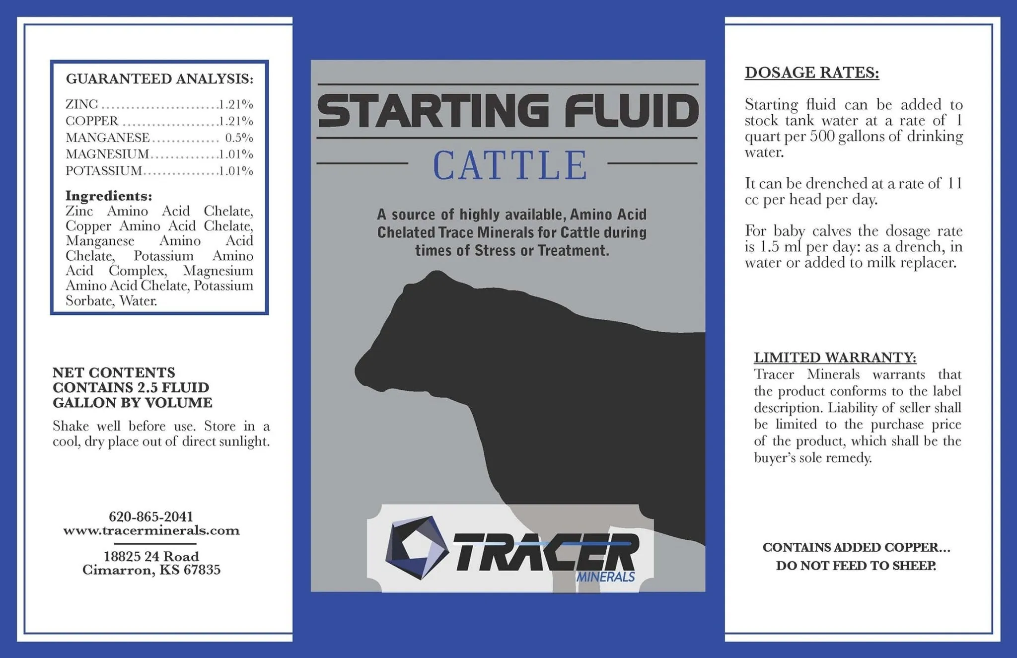 Tracer Starting Fluid Chelated Minerals for Horses, Swine, Cattle, Goats