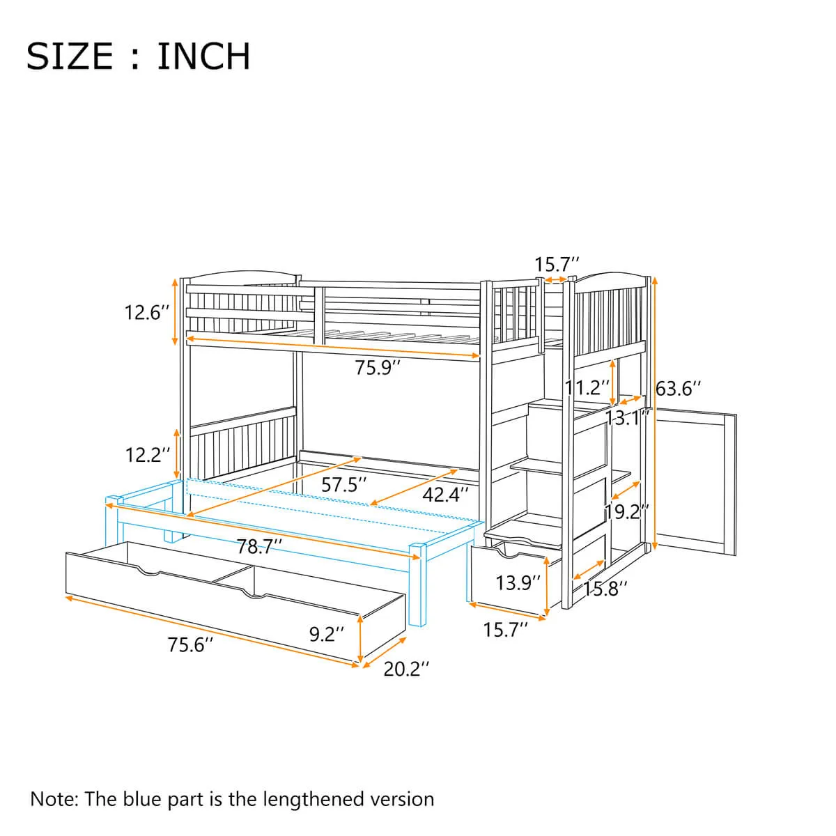 Twin Over Full/Twin Bunk Bed for Kids with Convertible Bottom Bed Gray