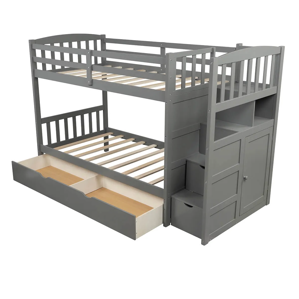 Twin Over Full/Twin Bunk Bed for Kids with Convertible Bottom Bed Gray